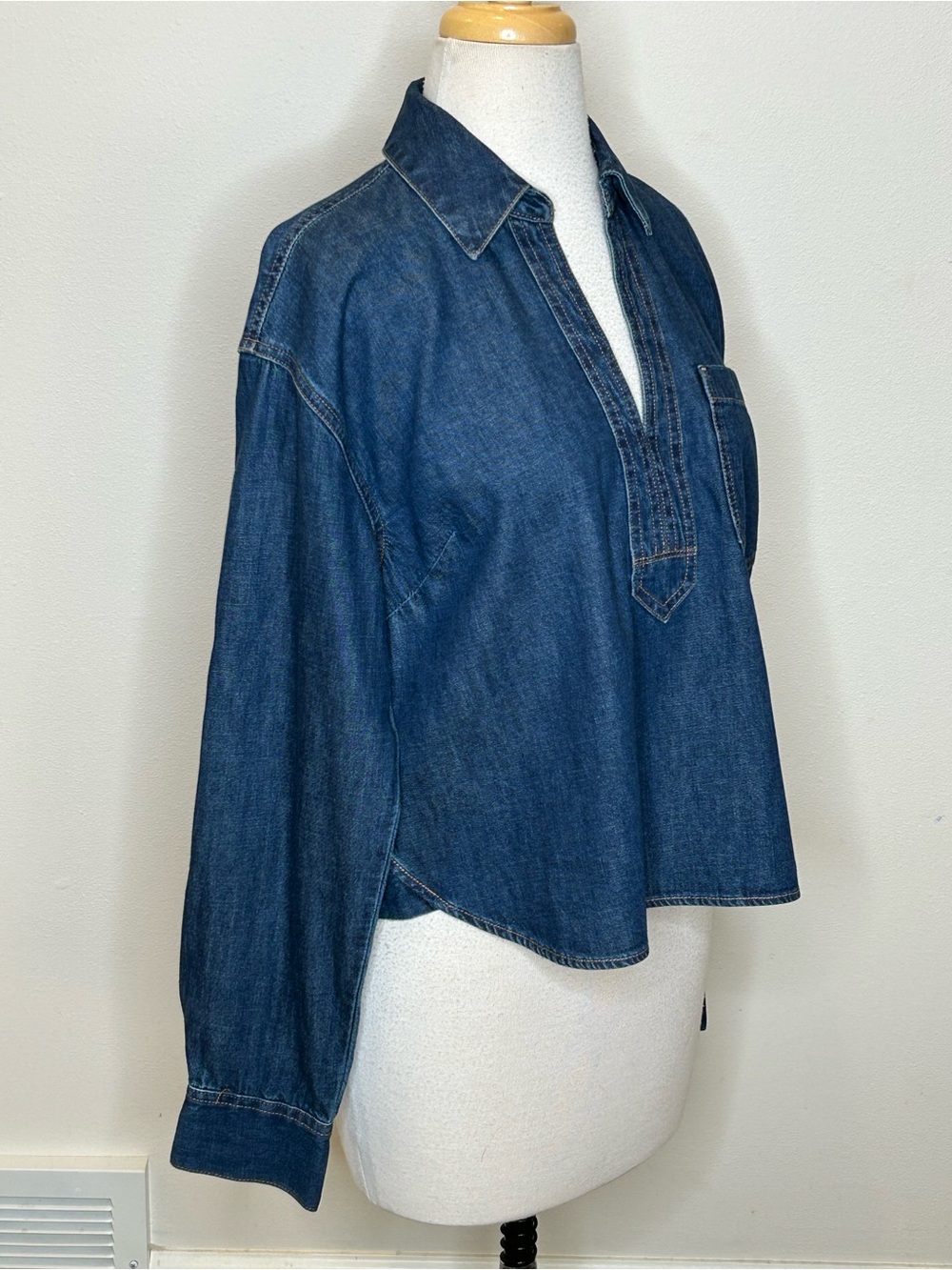 Veronica Beard Khai Popover Denim Shirt Top Women's Size 4 Luxury - Picture 3 of 13